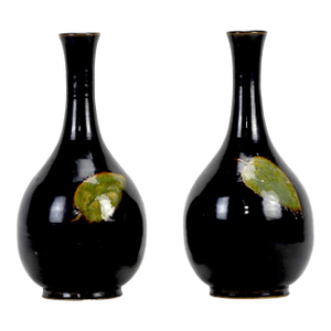 Pair of Chinese 20th-Century Jizhou Kiln Wood Leaf Pattern Porcelain Vases