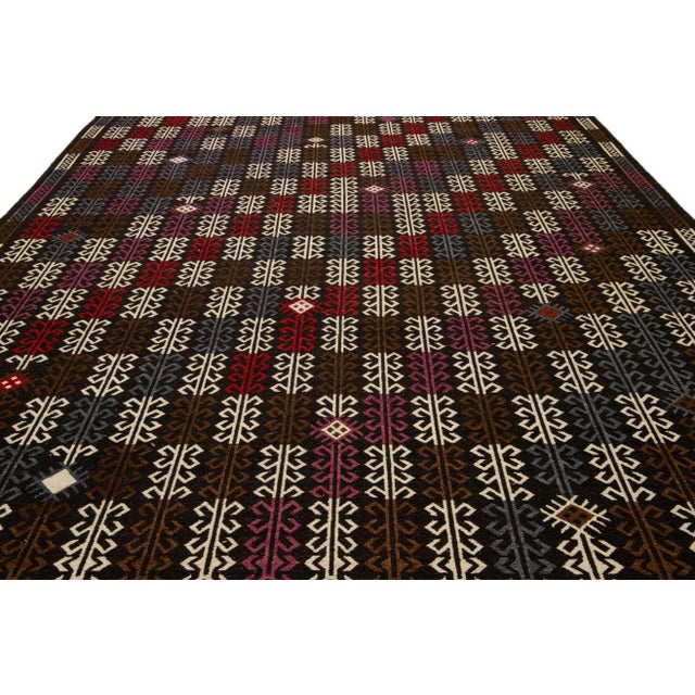 Modern Modern Soumak Handmade Geometric Designed Brown Wool Rug For Sale - Image 3 of 11