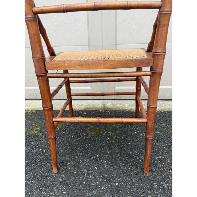Antique Faux Bamboo R J Horner Style Caned Accent Chair For Sale - Image 16 of 18