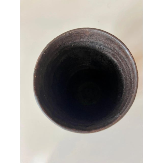 Late 20th Century Late 20th Century Black Metallic Glaze Ceramic Geometric Vase by Beatrice Wood For Sale - Image 5 of 13