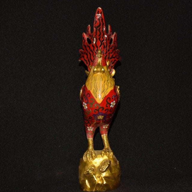 Asian Late 19th Century Cloisonné Enamel Rooster Statue, Gilt Bronze Figure, 2.01kg For Sale - Image 3 of 9