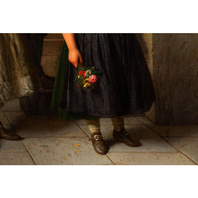 Rare German Antique Painting “After Church” by Karl Friedrich Boser Circa 1860 For Sale - Image 12 of 18