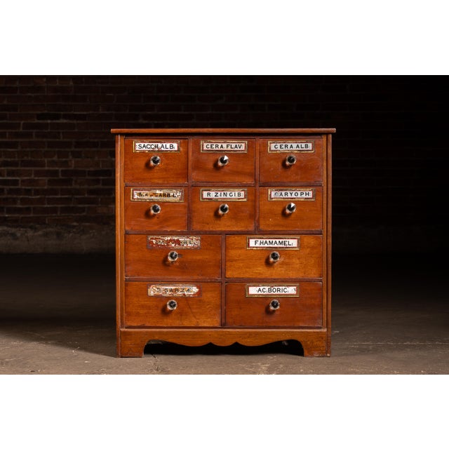 Traditional Antique Wooden Apothecary Cabinet With Labeled Drawers For Sale - Image 3 of 9