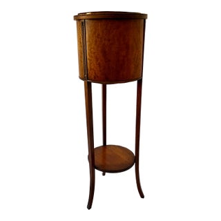 Antique Burl Wood Edwardian Plant Stand W/Copper Insert For Sale
