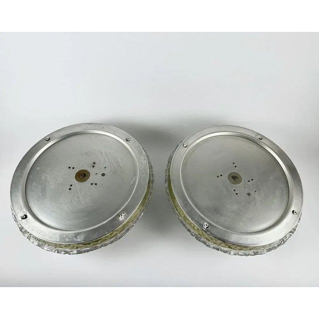 Glass Flush Mounts with Gilt Brass Trims, 1970s, Set of 2 For Sale - Image 9 of 11