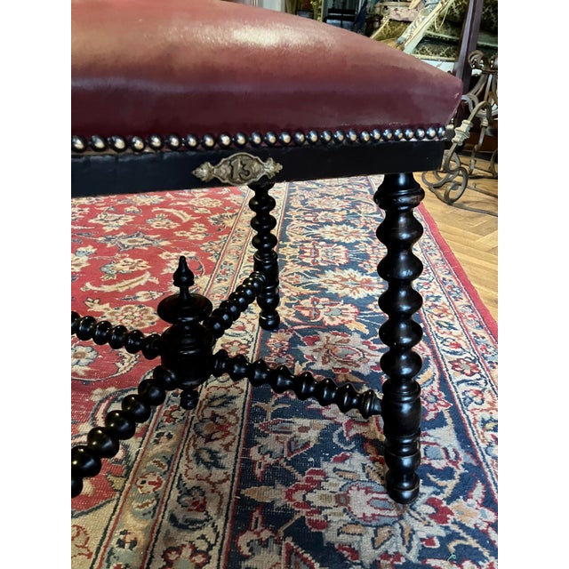 Antique Ebonized Twisted Legs Stools with Burgundy Studded Leather Seats, 1890s, Set of 2 For Sale - Image 14 of 16