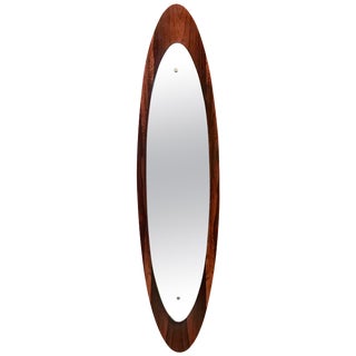 Italian Modern Wall Mirror Oval Teak Frame, 1950s For Sale