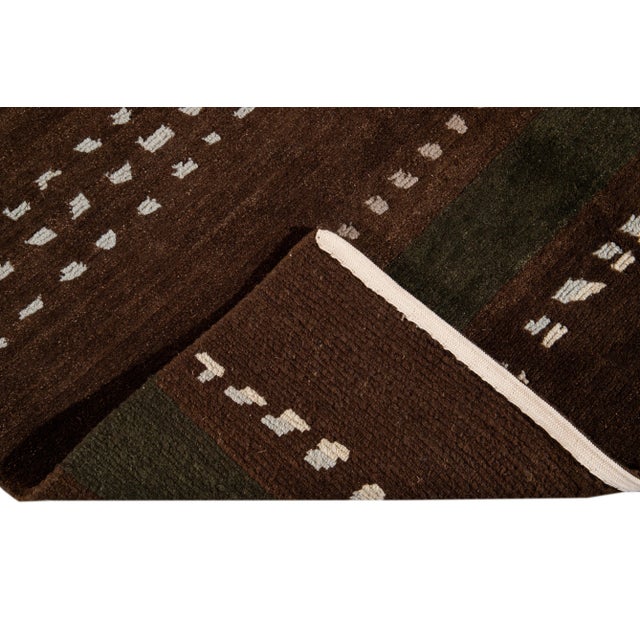 2010s Brown Modern Tibetan Lama Wool Rug For Sale - Image 5 of 11