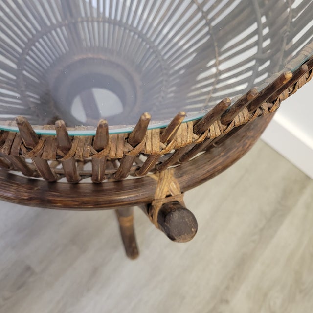 Brown Pair Mid-Century McGuire Style Rattan End Tables With Spiked Gallery Rims For Sale - Image 8 of 12