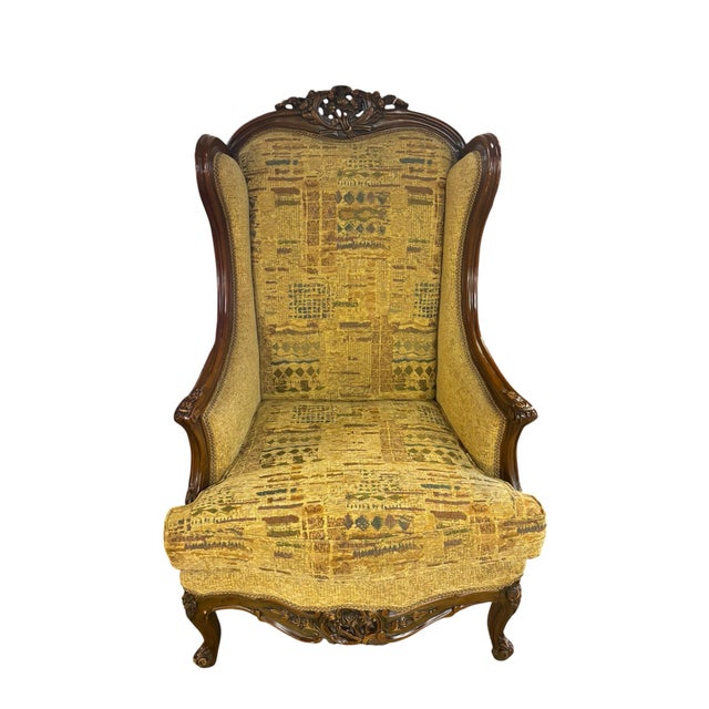 Pair of Louis XV Style Carved Wing Back Lounge Chairs, a Pair For Sale - Image 4 of 11