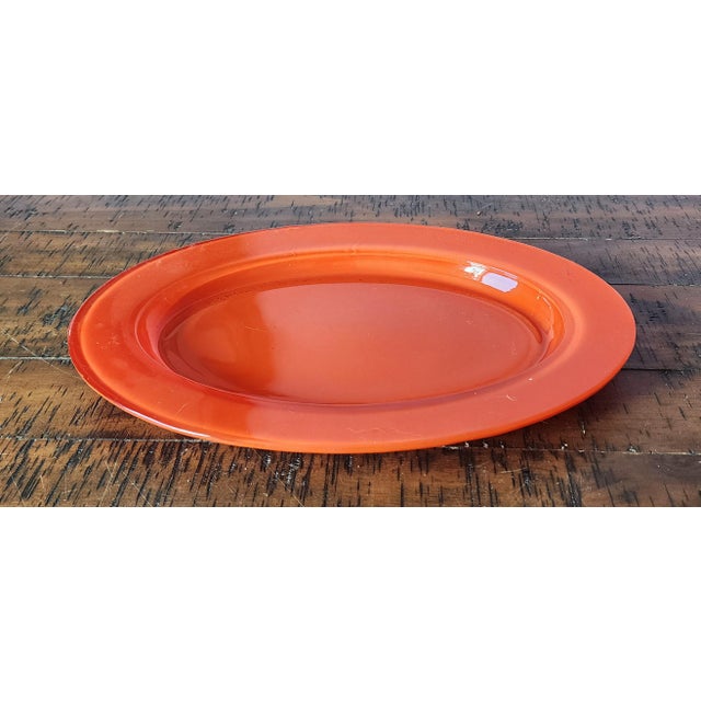 Mid-Century Modern Vintage 1940s Mid Century Modern Tangerine Orange Glass Oval Platter Tray For Sale - Image 3 of 4