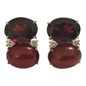 Christina Addison Grande Gum Drop Earrings With Garnet and Cabochon Garnet and Diamonds