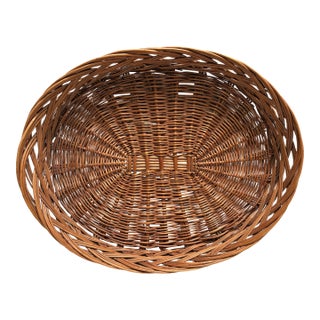 Vintage Large Wicker Wood Basket Serving Tray For Sale