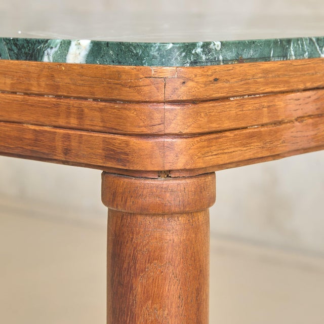 Italian Oak Dining Table with Green Marble Top, 1970s For Sale - Image 11 of 11