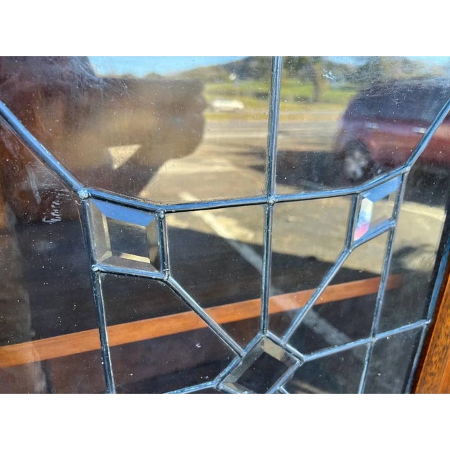 Antique Early 20th Century Arts & Crafts Mission Style Leaded Glass Oak Bookcase For Sale - Image 10 of 11