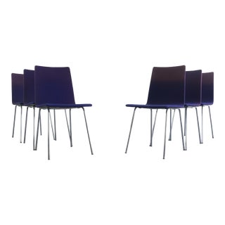 A Set of 6 Minimal Chrome Dining Chairs Set on Petite Tublular Chrome Bases, West Germany For Sale