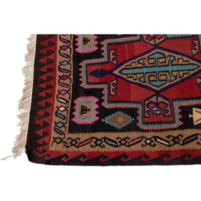 1960s Vintage Turkish Kilim Multicolor Handmade Tribal Wool Rug For Sale - Image 4 of 8
