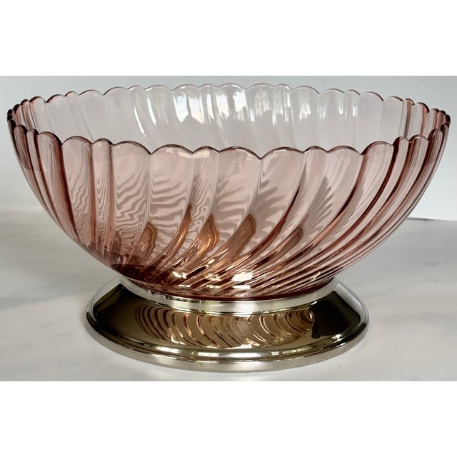 Made in France Pink Swirl Centerpiece Bowl With Silver Plated Base, Polished For Sale - Image 10 of 10