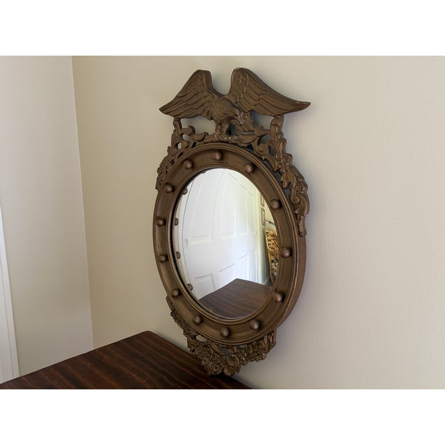 American American Federal Style Giltwood Eagle Crest Convex Mirror, Mid-20th Century For Sale - Image 3 of 10