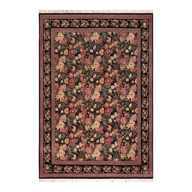 Elegant FLoral David Pak-Persian Black/Green Wool Rug - 8'1'' X 10'1'' For Sale