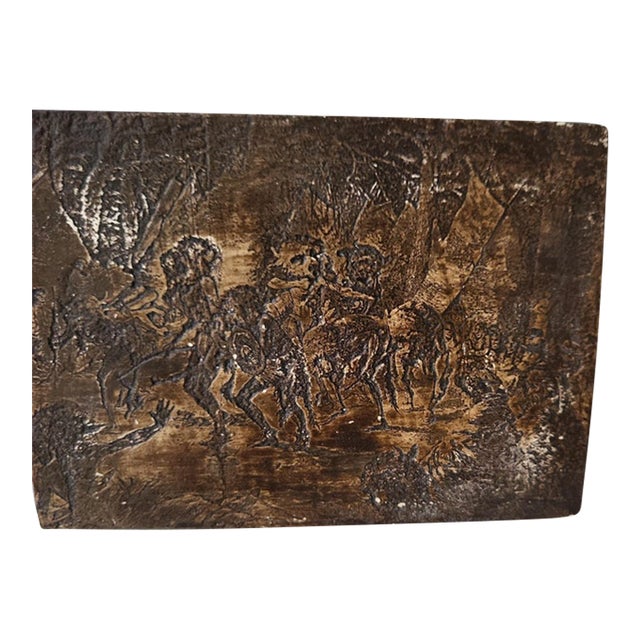 1970s The Buffalo Dance Frederic Remington Impression Chalkware Relief For Sale