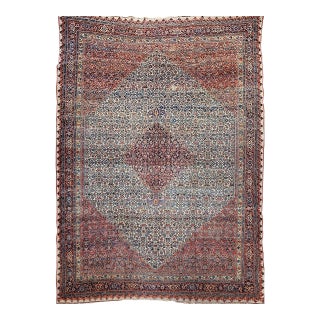 19th Century Bidjar Rug, Hand-Knotted Wool, Herati Geometric Pattern, Ivory & Red, 10x14 For Sale