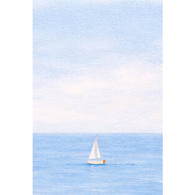 Blue Minimalist Sailboat Seascape Wall Art, Coastal Ocean Landscape Print, Blue Water Nautical Art, 24″ × 36″ For Sale - Image 8 of 9