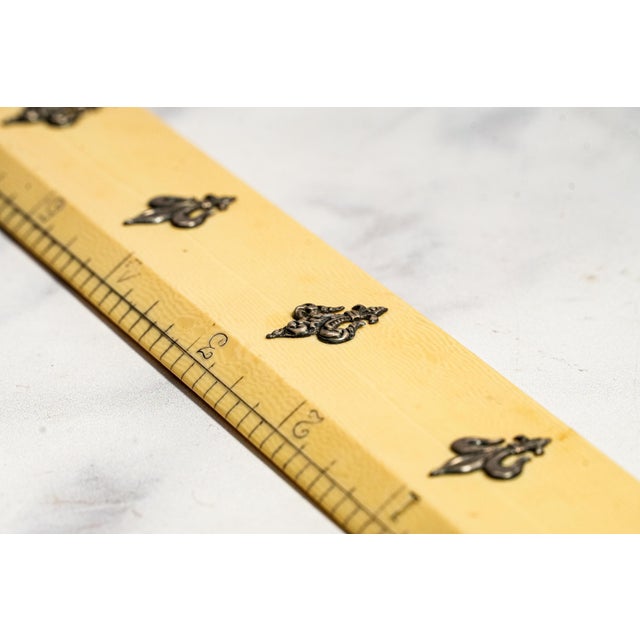 Silver Victorian Antique French Fleur De Lis Desk Ruler Silver Appliqué 12 Inch For Sale - Image 8 of 12