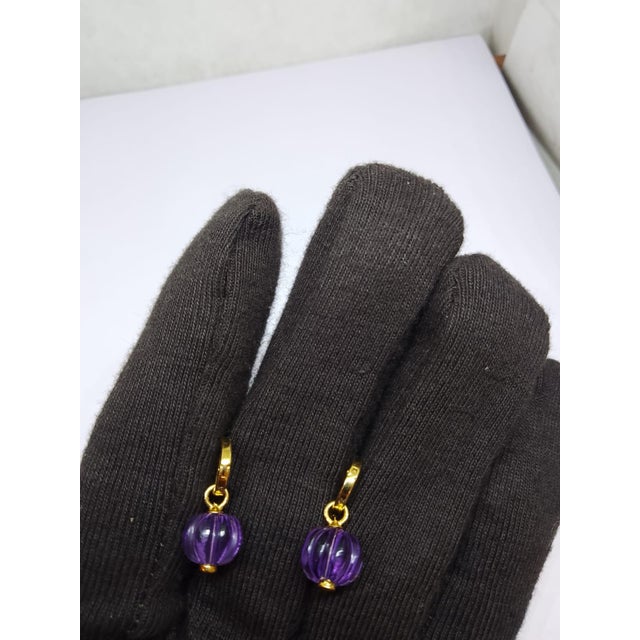 Natural Amethyst 8.45cts & Emerald 0.10cts Earring in 14k Gold For Sale In New York - Image 6 of 8