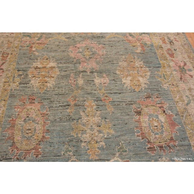 Textile Light Blue Background Turkish Oushak Design Modern Room Size Rug For Sale - Image 7 of 7