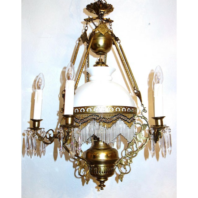Antique French Brass Glass Bead Seven-Light Chandelier, 1920s For Sale - Image 12 of 12