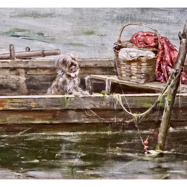 Leon Moran—Elegant Figures Fishing on the Water-19th-Century American Romantic Oil Painting For Sale In Los Angeles - Image 6 of 14