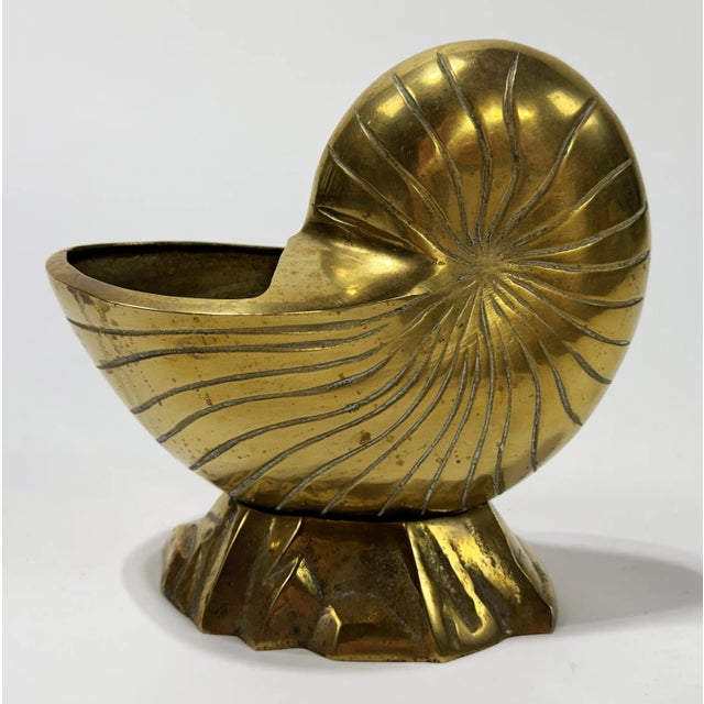 Metal Vintage Brass Nautilus Shell Cachepot Planter For Sale - Image 7 of 9