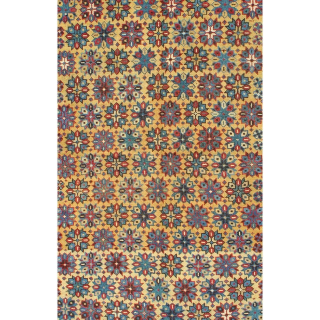 Antique Caucasian Shirvan Rug in Yellow Background and Blue Border For Sale - Image 4 of 7
