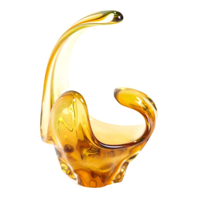 1960s Bohemian / Czech Amber Art Glass Sculpture Attributed to Mstisov Glass For Sale