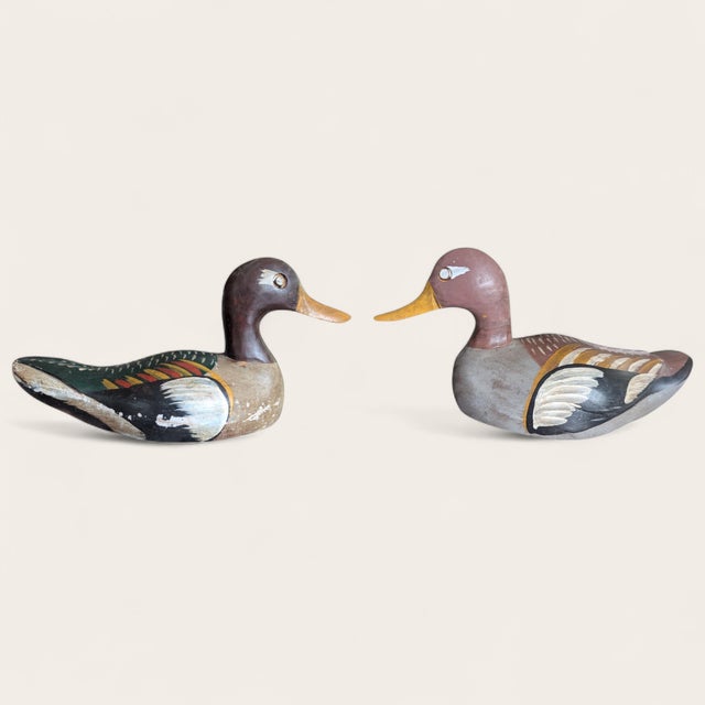 Antique Handmade Wooden Duck Decoys Made in Spain - A Pair For Sale - Image 10 of 18