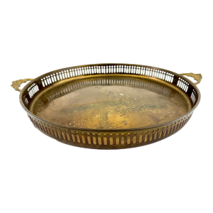 Vintage Brass Gallery Tray With Pierced Rim and Ornate Handles