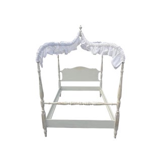 Antique Cottage Colonial White Shabby Canopy Bed - Full Size For Sale