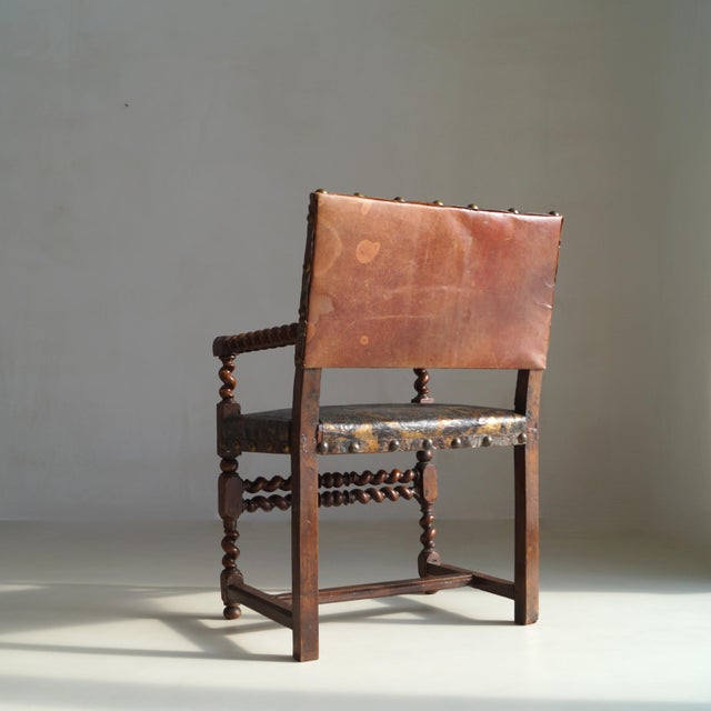 Flemish Walnut Armchair with Gilt Cordoba Leather, Late 17th Century For Sale - Image 9 of 18