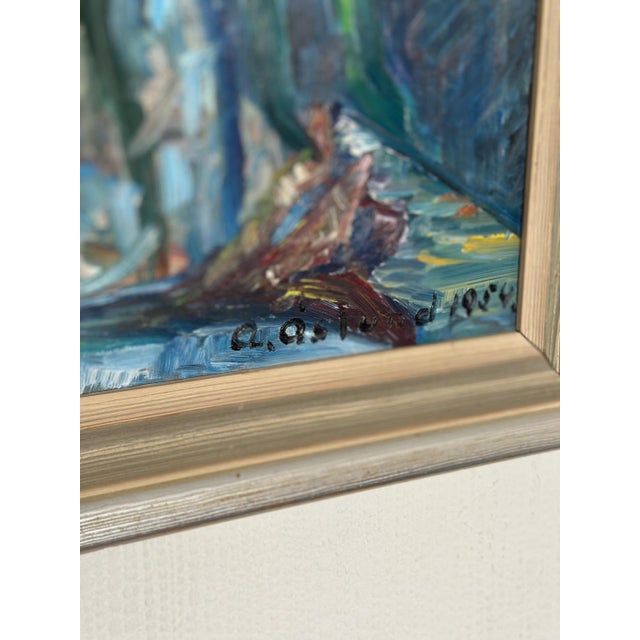 Original swedish oil on panel – “flower still life” by a. Åslund – dated 1954 – vintage & framed – 58 × 56 cm (22.8" ×...