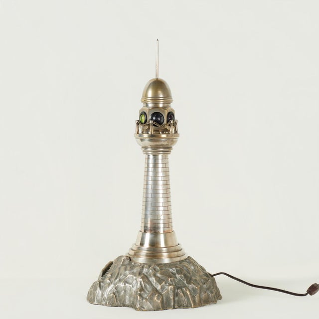 Metal Antique Lighthouse Sculpture or Model With Light For Sale - Image 7 of 10