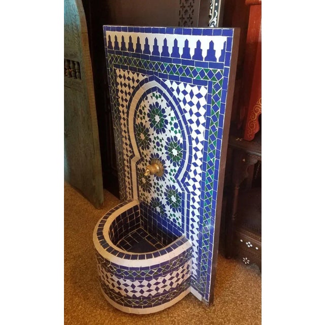 Moroccan Tazia Blue/White/Green Moroccan Mosaic Tile Fountain For Sale - Image 3 of 7