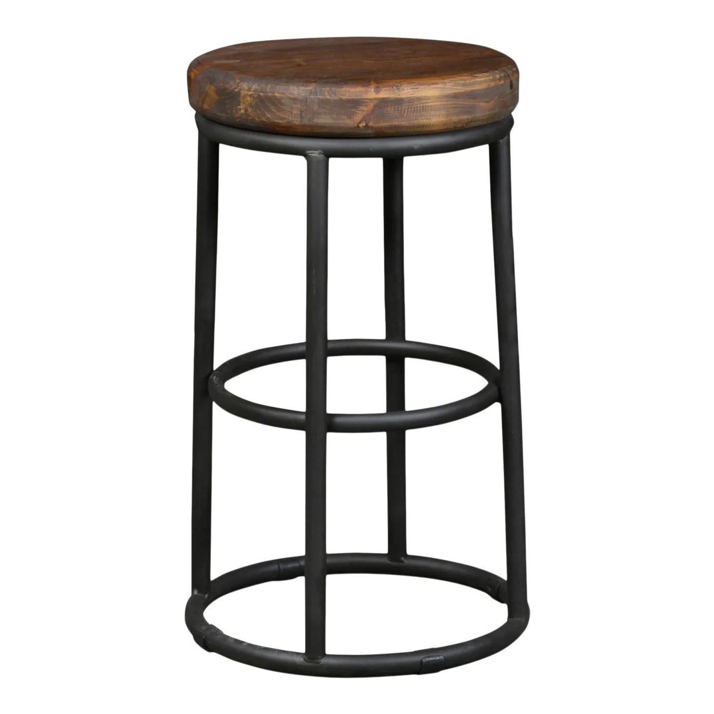 Round Salvaged Pine & Iron Counter Stool Chairish