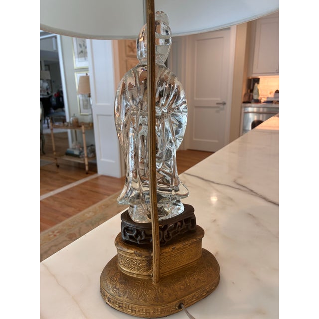 Brass 1900s Early Crystal Glass Guanyin Lamp For Sale - Image 8 of 12