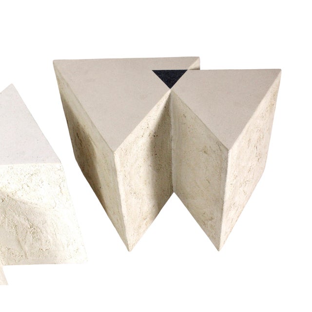 Stone Pair of Vintage Postmodern Marble Intersecting Triangle End Tables For Sale - Image 7 of 10