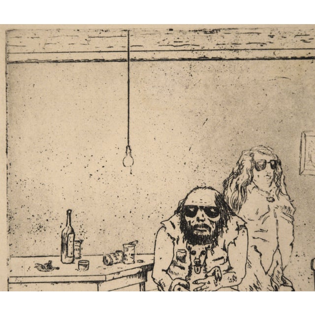 1970's Figurative Home Interior Etching, Portrait of a Couple With Dogs by Stephen Martin For Sale - Image 4 of 7