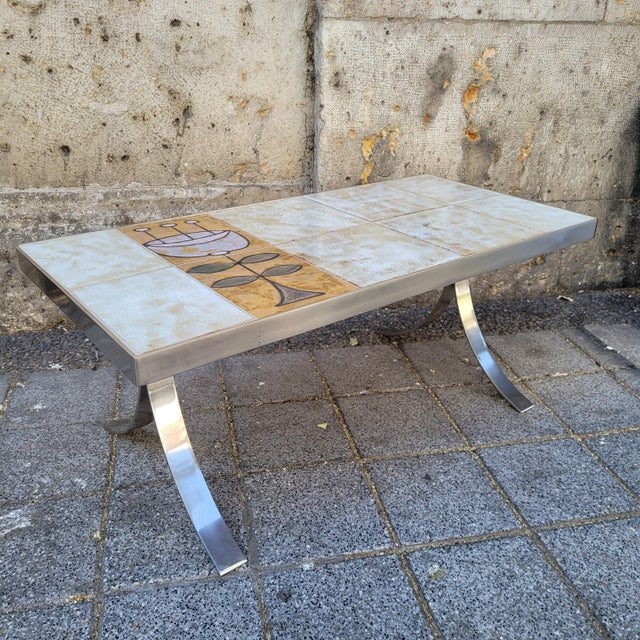 Mid-Century Coffee Table in Ceramic and Chrome-Plated Steel by Jean Gregorieff for Roche Bobois, France, 1970s For Sale - Image 11 of 18