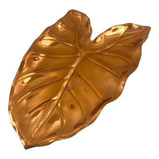 1940s Hawaiian Ape Elephant's Ear Leaf Platter Large Copper Decorative Tiki Plate For Sale