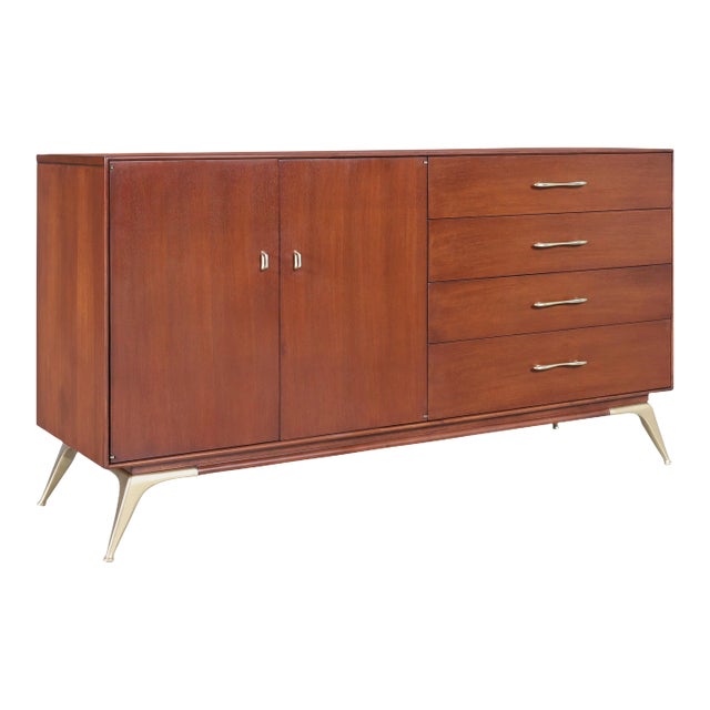 1960s Mid-Century Modern Walnut and Brass Credenza by R-Way For Sale