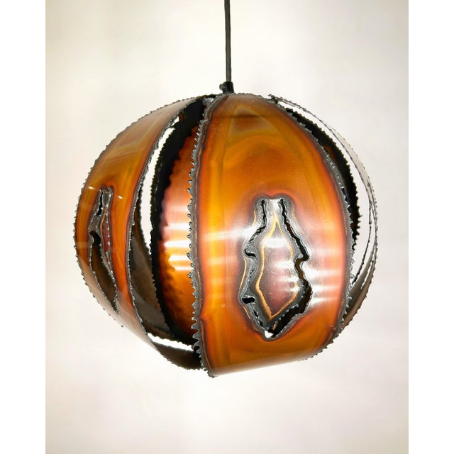 Slice / Flame Cut Copper Pendant Lamp by Svend Aage Holm Sørensen, Denmark, 1960s For Sale - Image 9 of 11